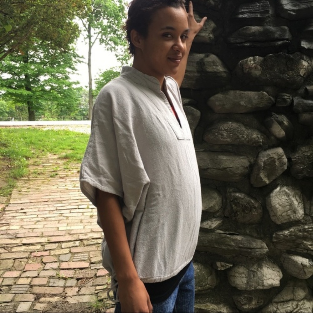 Dolman Sleeve Drawstring Hem Cotton Top - Picture 2 of 3